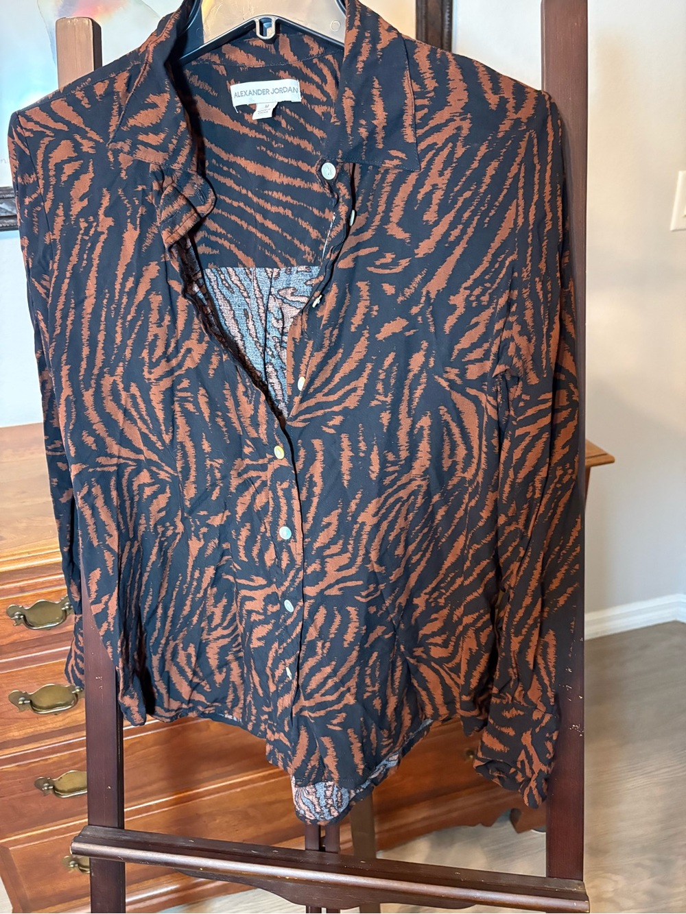 Ladies Black & Rust Tiger-Print Button-Up Shirt